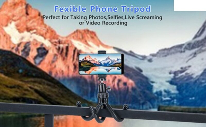 Flexible and Adjustable 360° Rotating Mini Cell Phone Tripod Stand Holder with Wireless Remote and Universal Clip, Black