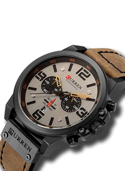 Curren Analog Watch for Men with Leather Band, Water Resistant and Chronography, 8351, Brown-Brown