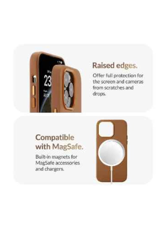 Olliwon Apple iPhone 14 Pro Max 6.7 Leather Smoothen Mobile Phone Case Cover with Magsafe, Brown