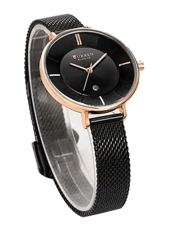 Curren Analog Watch for Women with Metal Band, Water Resistant, 9037, Black-Black