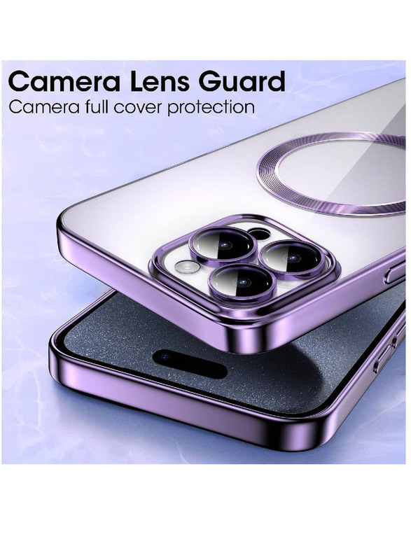 Olliwon Apple iPhone 15 Pro Max 6.7-Inch Protective Shockproof Anti-Scratch Magnetic MagSafe Camera Protection Mobile Phone Back Case Cover, Purple