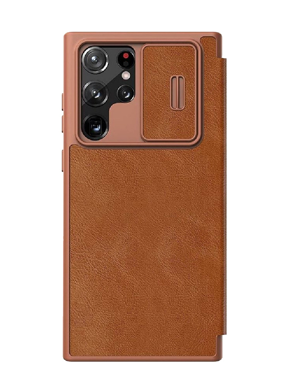 Nillkin Samsung Galaxy S23 Ultra Camera Protection Leather Mobile Phone Flip Case Cover, Brown