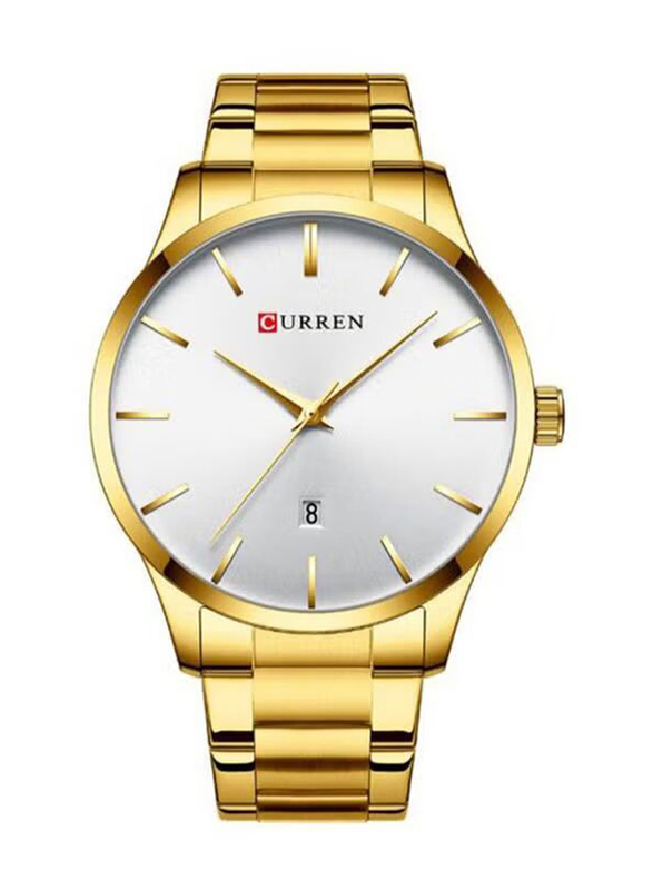 Curren Analog Watch for Men with Metal Band, J4266G-KM, Gold-White