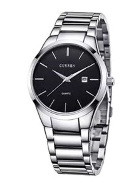 Curren Analog Watch for Men with Stainless Steel Band, Water Resistant, 8106, Black-Silver