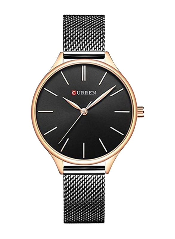 Curren Analog Watch for Women with Stainless Steel Band, WT-CU-9024-B#D1, Black