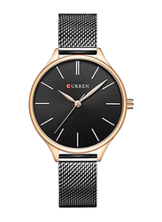 Curren Analog Watch for Women with Stainless Steel Band, WT-CU-9024-B#D1, Black