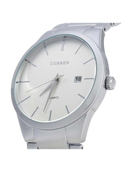 Curren Analog Watch for Men with Stainless Steel Band, Water Resistant, WT-CU-8106-SW, Silver-White