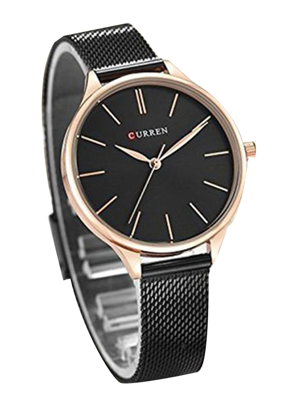 Curren Analog Watch for Women with Stainless Steel Band, WT-CU-9024-B#D1, Black