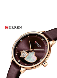 Curren Analog Watch for Women with Leather Band, Water Resistant, 9077, Burgundy