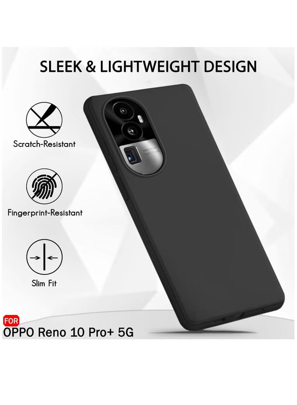 Zoomme Oppo Reno 10 Pro Plus 5G Protective Silicone Flexible Camera Protection Slim Ultra Soft Mobile Phone Case Cover, Black