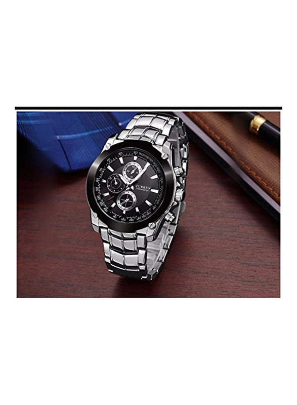 Curren Analog Watch for Men with Alloy Band, Water Resistant, 8025, Silver-Black