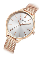 Curren Analog Watch for Women with Stainless Steel Band, 2578036, Rose Gold-White