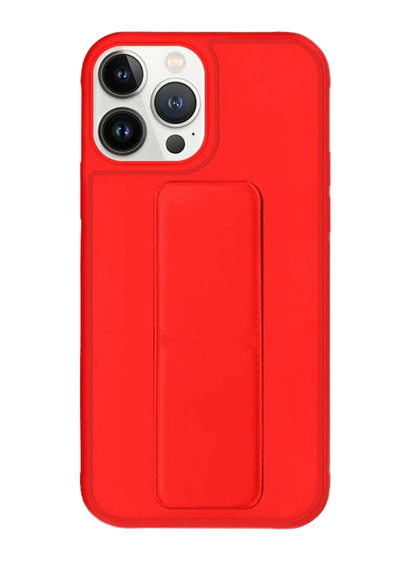 Apple iPhone 14 Pro Max Premium Quality Hand Grip Mobile Phone Case Cover with Foldable Magnetic Kickstand Wrist Strap Finger Grip, Red