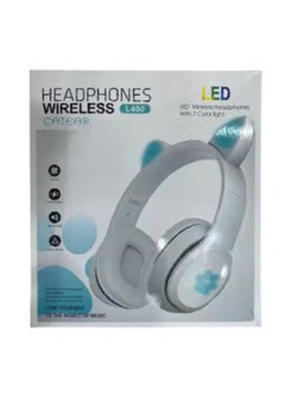 Wireless Bluetooth On-Ear Cat Headphone with Mic & RJB Light, White