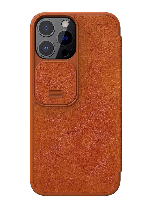 Nillkin Apple iPhone 13 Pro Max Protective Qin Leather Flip Mobile Phone Case Cover with Slide Camera, Brown