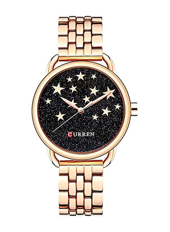 Curren Analog Watch for Women with Stainless Steel Band, Water Resistant, 9013, Rose Gold-Black