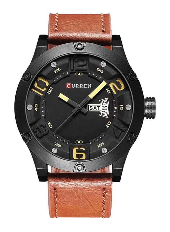 Curren Analog Watch for Men with Leather Band, Water Resistant, M-8251-2, Brown-Black