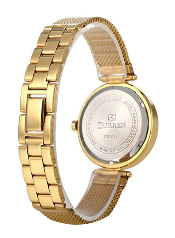 Curren Analog Watch for Women with Stainless Steel Band, Water Resistant, 9011, Gold-Silver