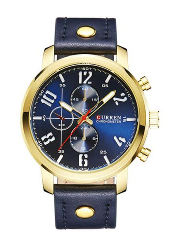 Curren Analog Watch for Men with Leather Band, Chronograph, SW0121, Black-Blue