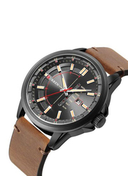 Curren Analog Watch for Men with PU Leather Band, 8307, Brown-Black
