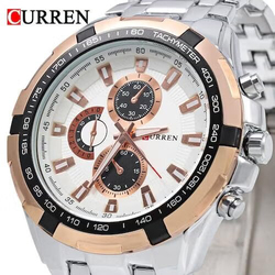 Curren Analog Watch for Men with Stainless Steel Band, Water Resistant and Chronograph, 8023, Silver-Black