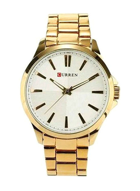 Curren Analog Watch for Men with Stainless Steel Band, Water Resistant, MI515FA1C63OYNAFAMZ, Gold-White