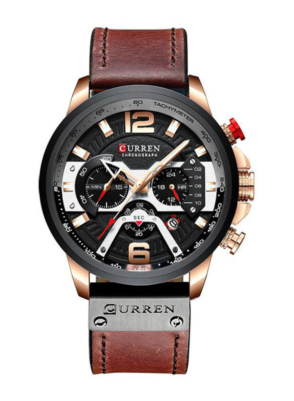 Curren Analog Unisex Watch with Leather Band, Water Resistant & Chronograph, J3813K-KM, Brown-Black