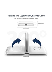2-in-1 Portable Wireless Foldable Power Station Charging Pad for Apple Watch 7/6/5/4/3/2, White