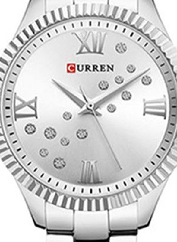 Curren Analog Watch for Women with Stainless Steel Band, Water Resistant, 9009, Silver