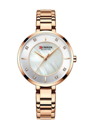 Curren Analog Watch for Women with Alloy Band, Water Resistant, 9051, Rose Gold-White