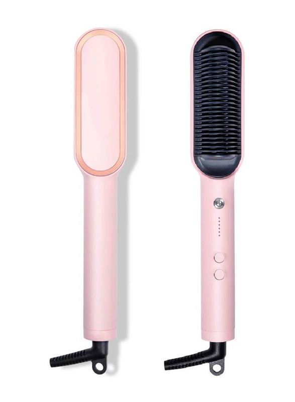 Gennext Electric Hair Straightener Brush with Ceramic Styling Comb, Pink