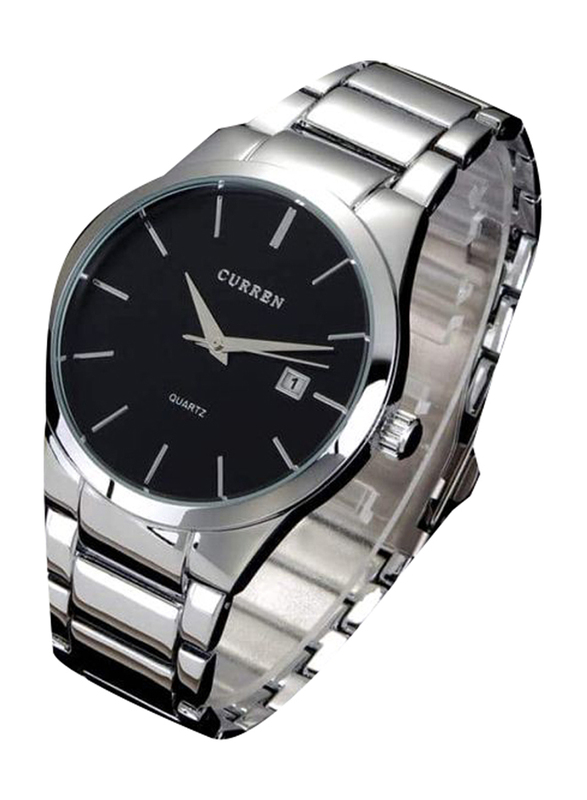 Curren Analog Watch for Men with Stainless Steel Band, Water Resistant, 8106SB, Silver-Black