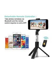 Detachable Wireless Phone Holder Tripod Extendable Selfie Stick with Bluetooth Remote, Black/Silver