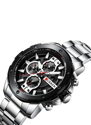 Curren Analog Watch for Men with Stainless Steel Band, Chronograph, Silver-Black