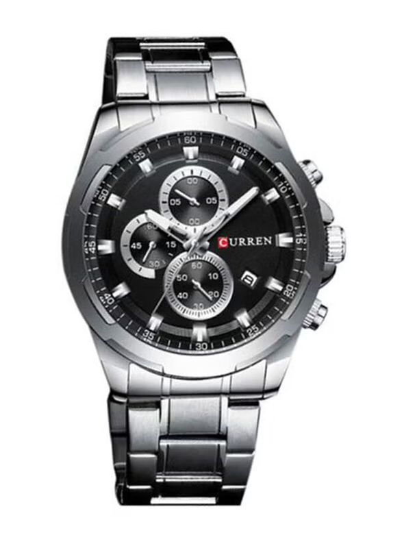 Curren Analog Watch for Men with Stainless Steel Band, J4116-1-KM, Silver-Black