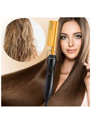 Xiuwoo 2-in-1 Hair Straightener & Curler Comb, Black