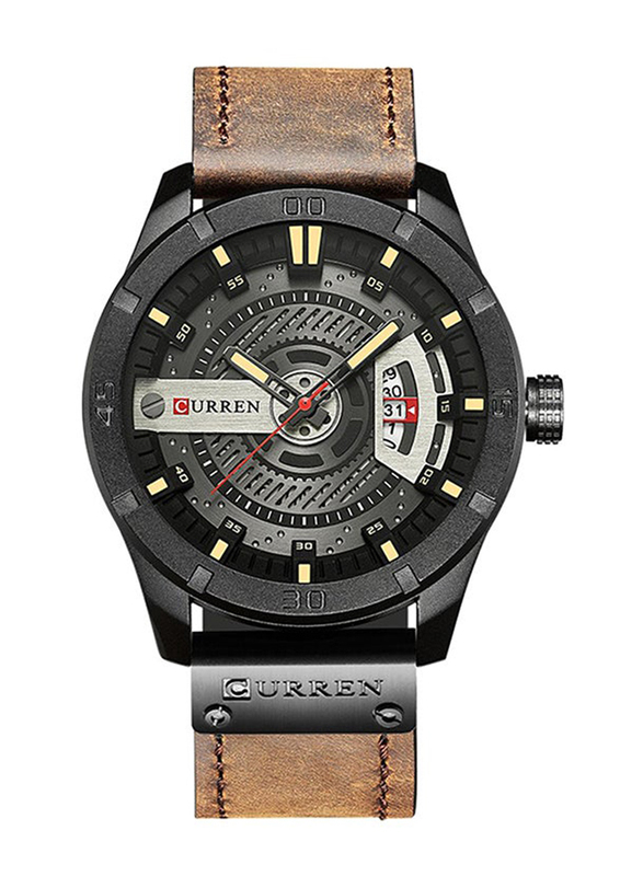 Curren Analog Watch for Men with Leather Band, Water Resistant, 8301, Deep Brown-Grey