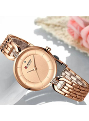 Curren Analog Watch for Women with Stainless Steel Band, Water Resistant, 9052, Gold-Rose Gold