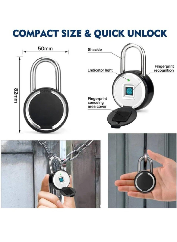 Round Type App Digital Biometric Smart Fingerprint Padlock, Black/Silver