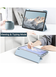 Apple iPad Pro 11-inch (2022/2021/2020/2018) Clear Transparent Back Shell Slim Stand Shockproof Tablet Cover with Pencil Holder, Light Blue