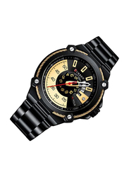 Curren Analog Watch for Men with Stainless Steel Band, Water Resistant, 8345, Black-Gold/Black