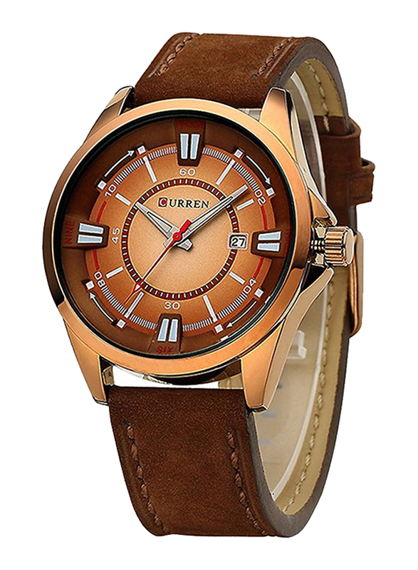 Curren Analog Watch for Men with Leather Band, Water Resistant, 8155, Brown