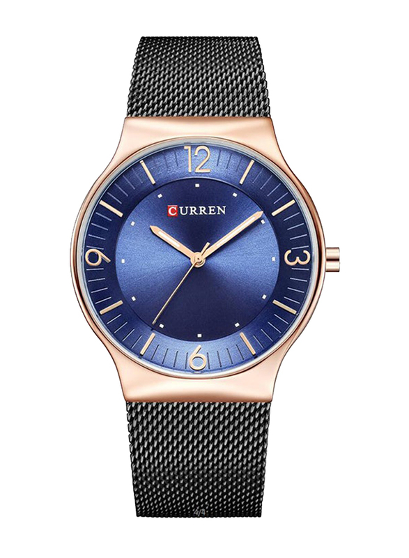 Curren Analog Watch for Women with Stainless Steel Band, Water Resistant, 8304, Black-Blue