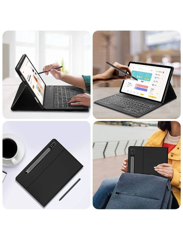 Protective Leather Smart Wireless Bluetooth Detachable Waterproof Magnetic Folio Stand Tablet Keyboard Case for Samsung Galaxy Tab S8/S7 11 inch SM-X700/X706/T870/T875/T878, Black