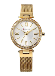 Curren Analog Watch for Women with Stainless Steel Band, Water Resistant, 9011, Gold-Silver