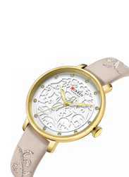 Curren Analog Unisex Watch with PU Leather Band, Water Resistant, J4341BE-2-KM, Beige-White