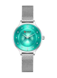 Curren Analog Watch for Women with Stainless Steel Band, C9036L-2, Silver-Green