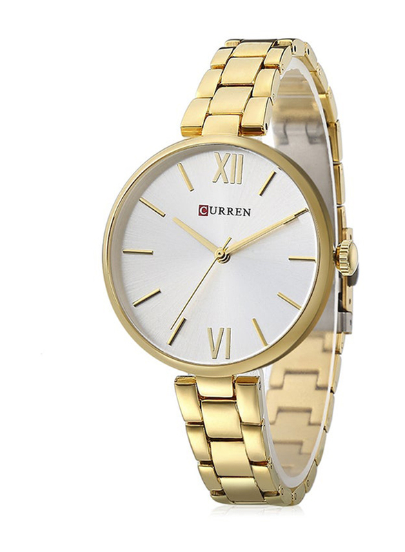 Curren Analog Watch for Women with Stainless Steel Band, Water Resistant, 9017, Gold-White