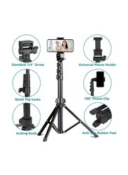 Universal Phone Clip Selfie Stick Tripod with Bluetooth Remote, Black