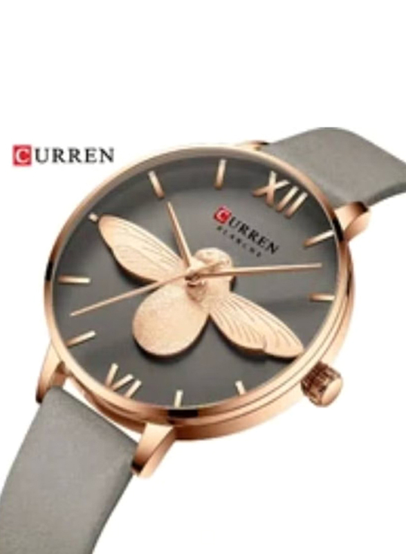 Curren Analog Watch for Women with Leather Band, Water Resistant, Cor179, Grey